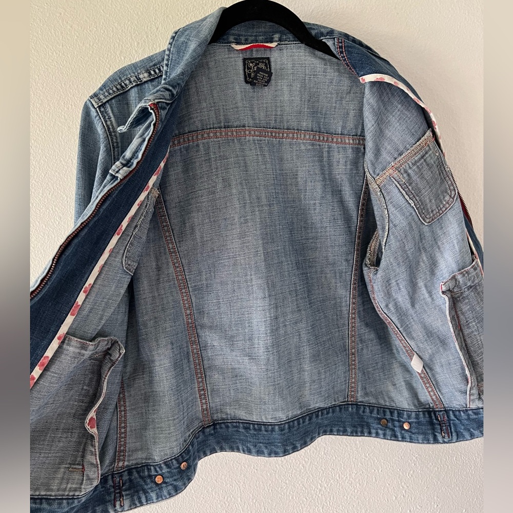 Y2K Lucky Brand Denim Trucker Blue Jean Jacket Blue Faded Zip Size XL - Picture 11 of 14